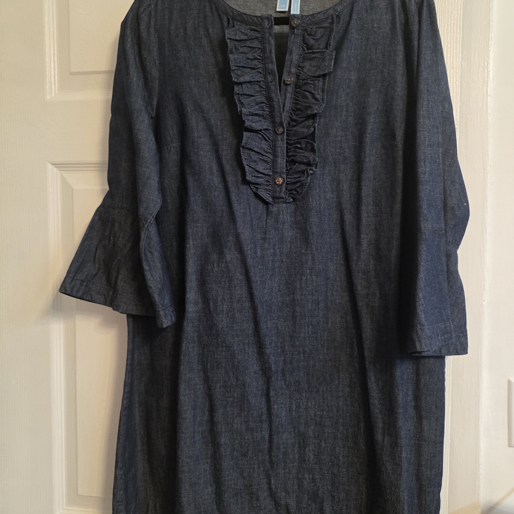 Draper James Denim Long Sleeve Dress with Ruffle